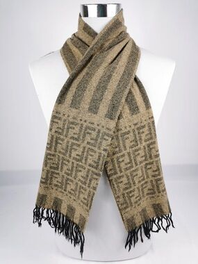 Fendi Beige and Gray Signature Monogram Lambswool Scarf